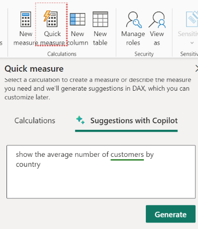 Quick Measure – Suggestions with Copilot - business intelligence dashboards