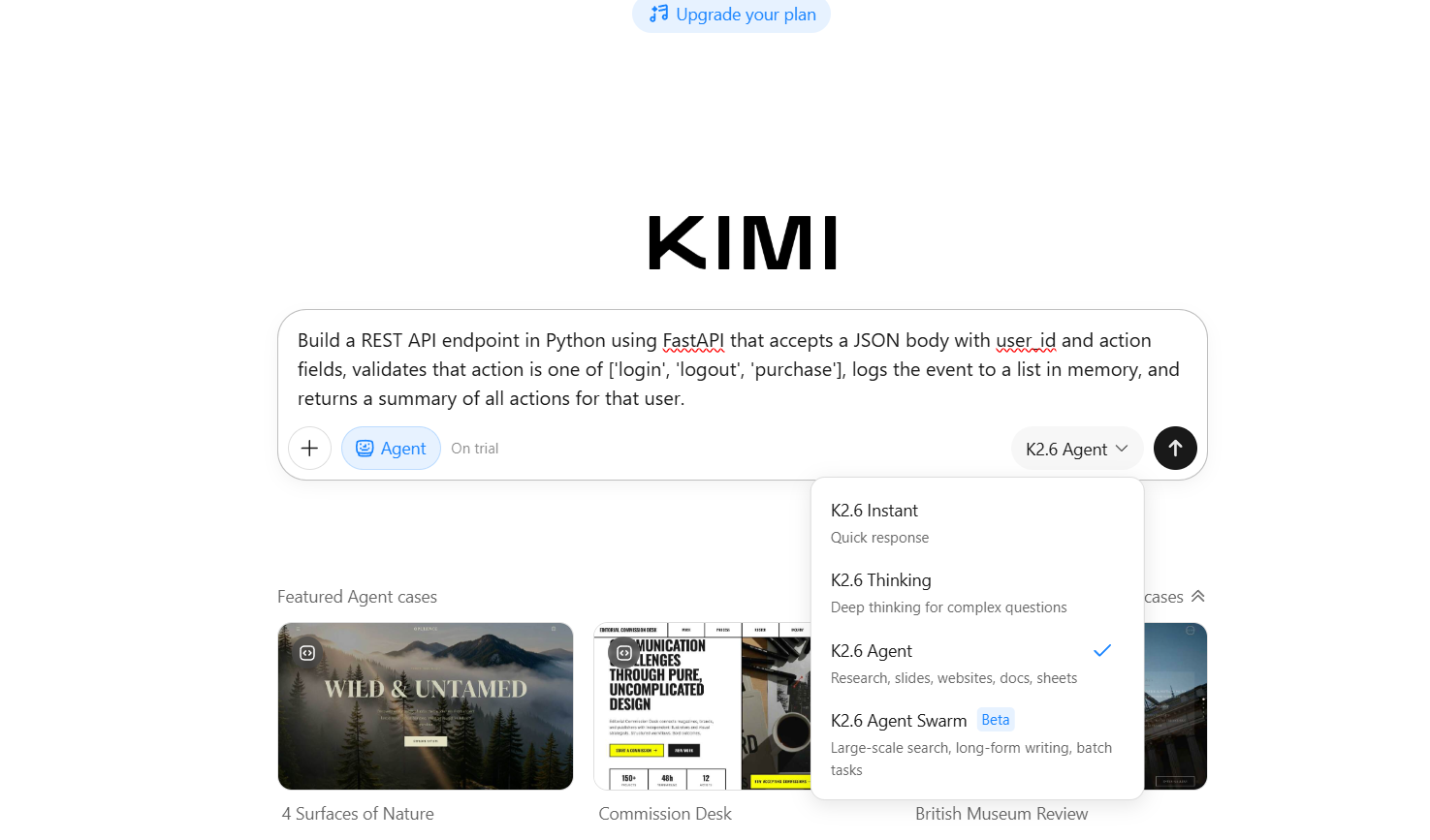 Asking Kimi K2.6 to write a REST API