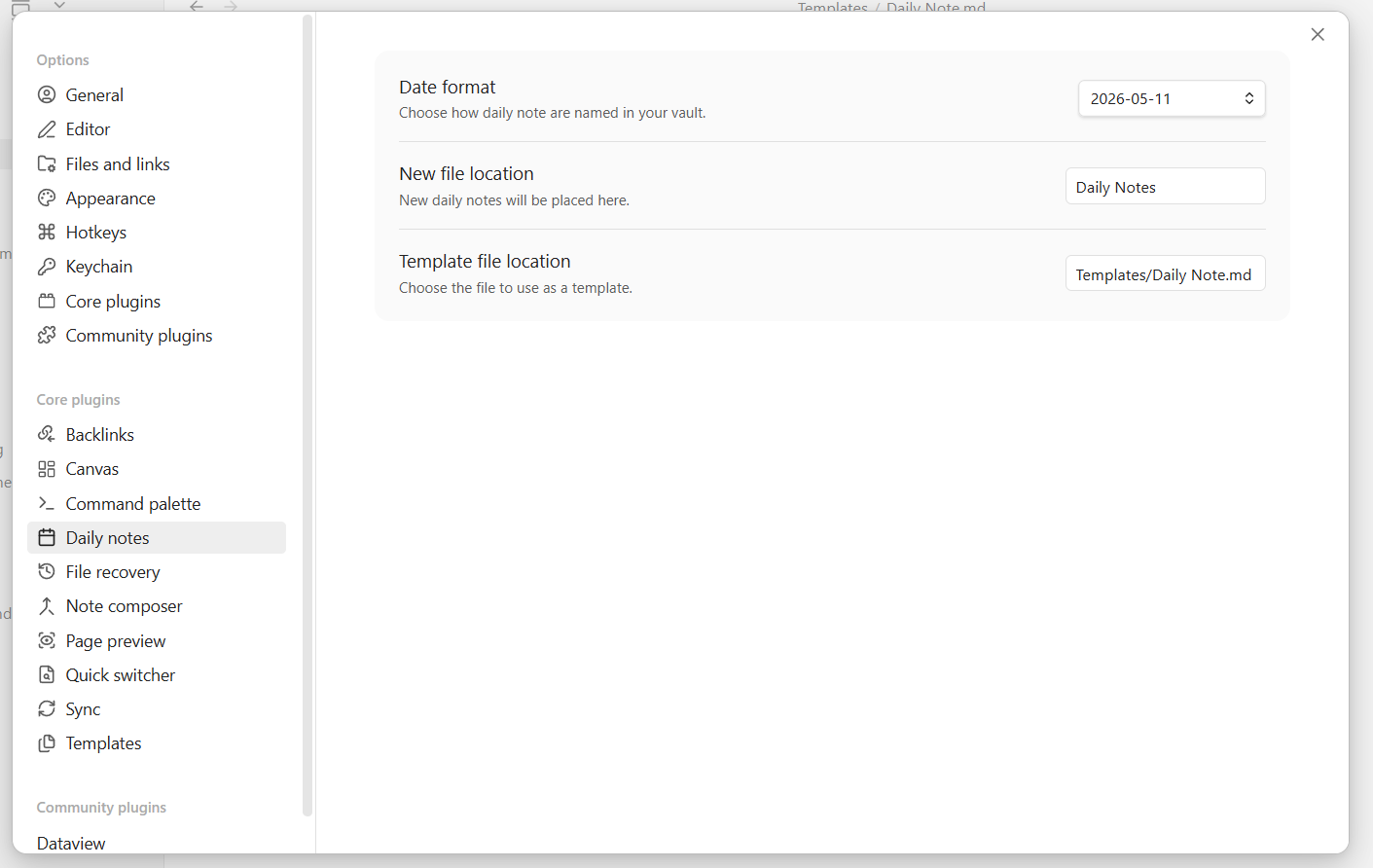 Setting up Daily Notes Plugin in Obsidian